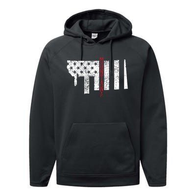 Montana Vintage Retro Usa Flag America Merica 4th Of July Performance Fleece Hoodie