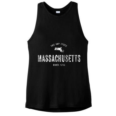 Massachusetts Vintage Sports Design Retro Ma Ladies PosiCharge Tri-Blend Wicking Tank