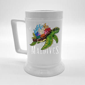 Maldives Vacation Sea Turtle Coral Reefs Diving Grunge Beer Stein