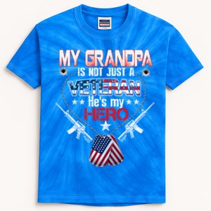 Military Veteran Support My Grandpa Us Veteran My Hero Gift Kids Tie-Dye T-Shirt