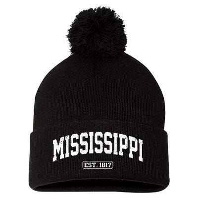 Mississippi Vintage State Athletic Style Pom Pom 12in Knit Beanie