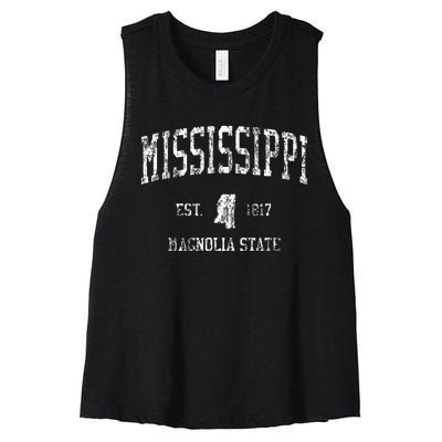 Mississippi Vintage Sports Design Ms Women's Racerback Cropped Tank