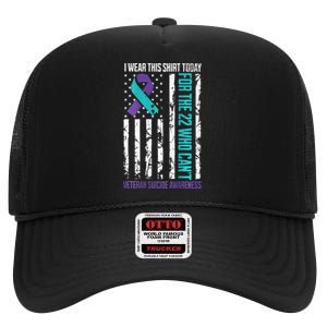 Military Veteran Suicide Awareness Crisis Number High Crown Mesh Back Trucker Hat