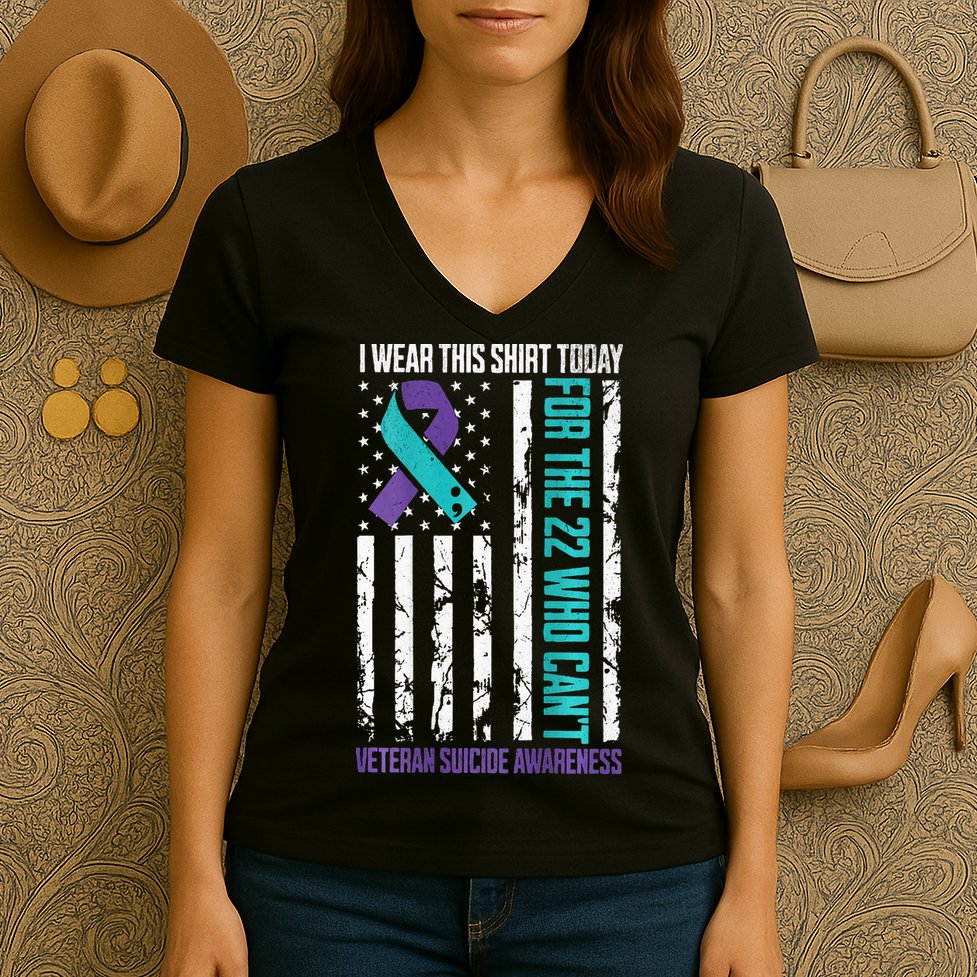 Military Veteran Suicide Awareness Crisis Number Women's V-Neck T-Shirt