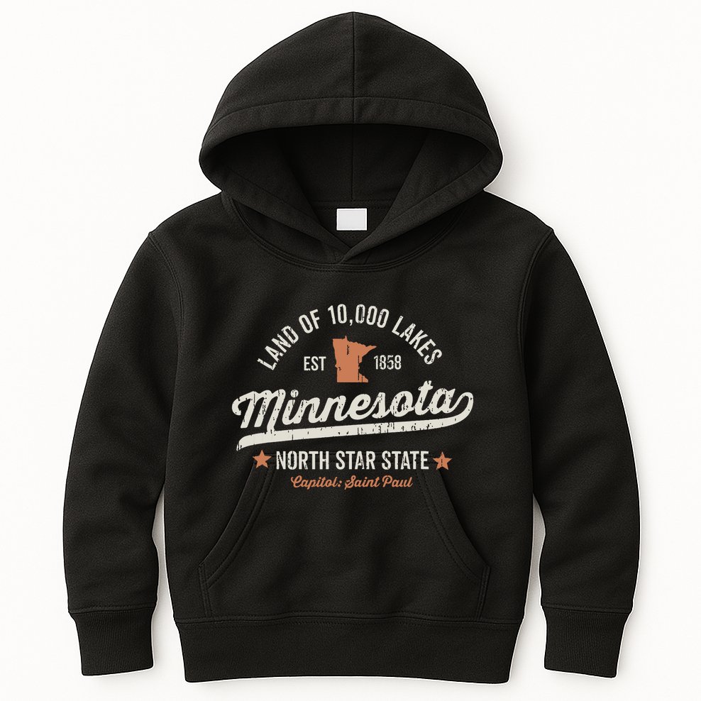 Minnesota Vintage Sports Design North Star State Rough Kids Hoodie