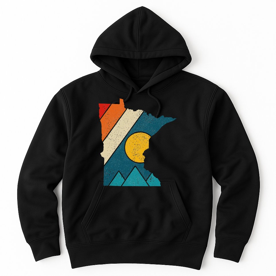 Minnesota Vintage State Map Mountains Hiking Pride Gift Hoodie