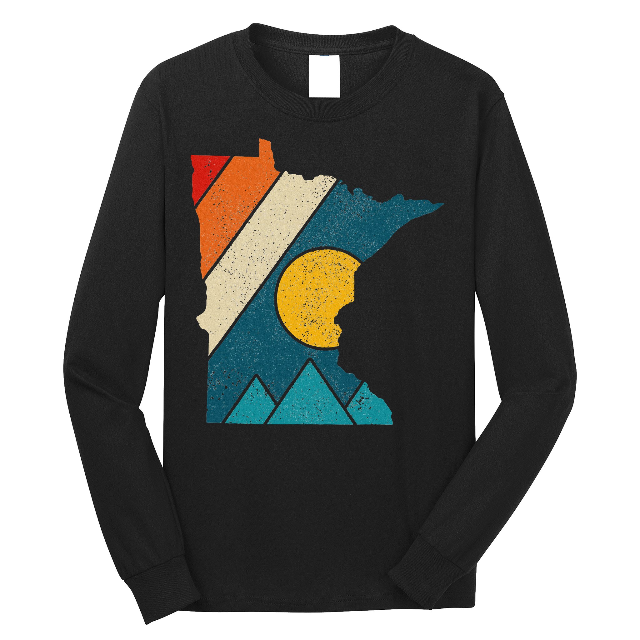 Minnesota Vintage State Map Mountains Hiking Pride Gift Long Sleeve Shirt