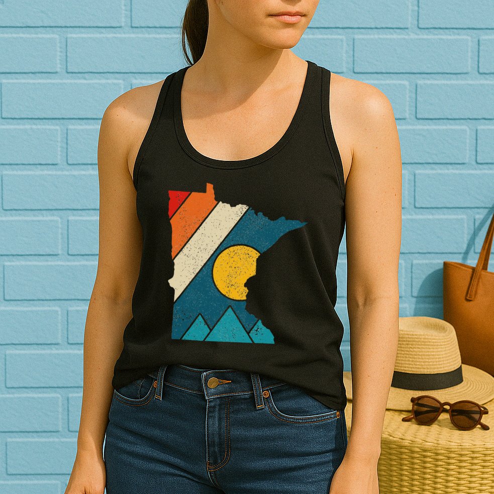Minnesota Vintage State Map Mountains Hiking Pride Gift Womens Tank Top