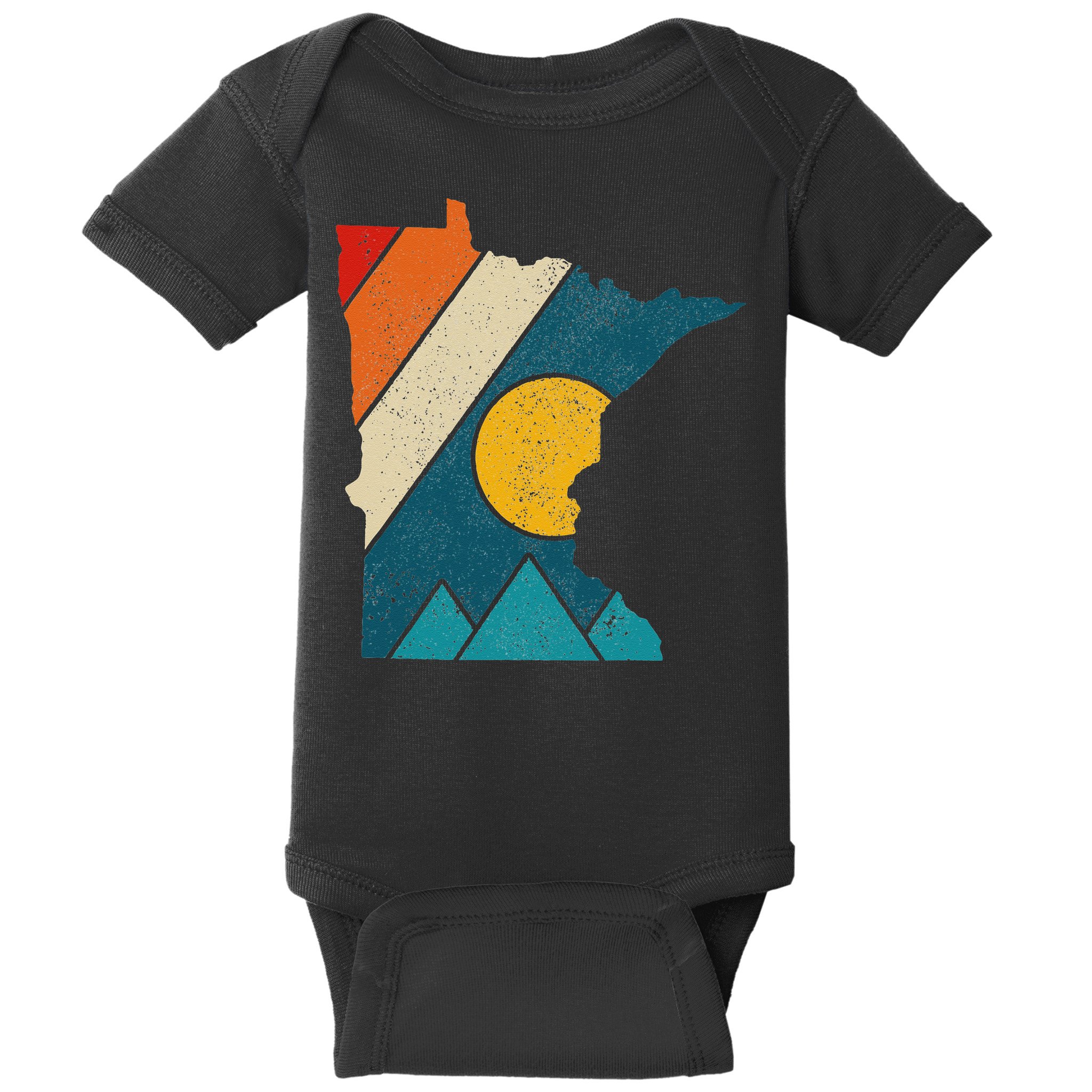 Minnesota Vintage State Map Mountains Hiking Pride Gift Baby Bodysuit