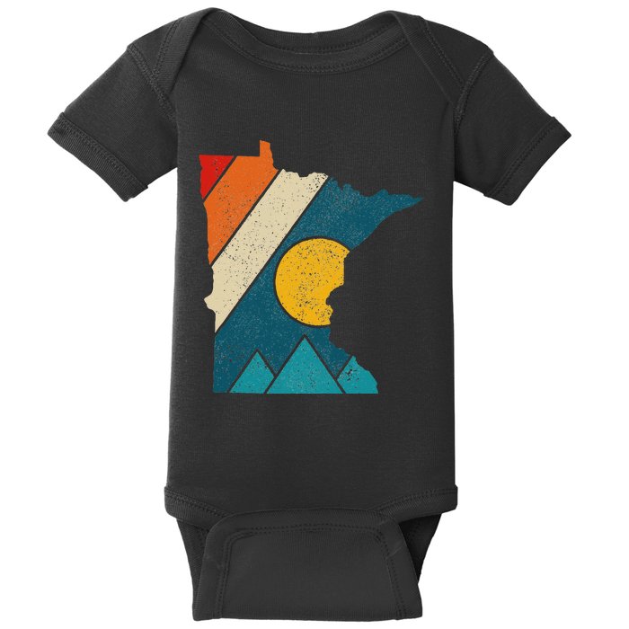 Minnesota Vintage State Map Mountains Hiking Pride Gift Baby Bodysuit