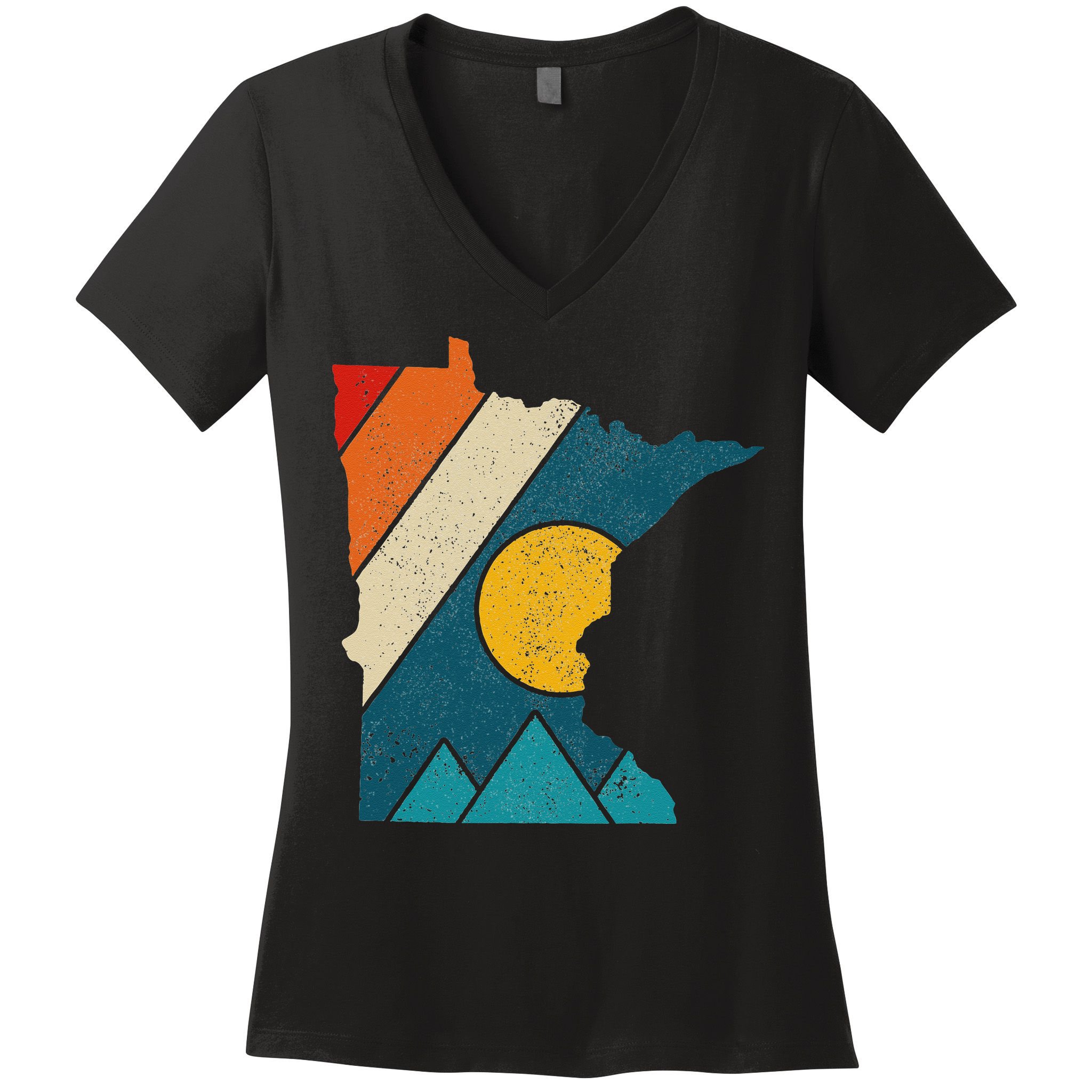 Minnesota Vintage State Map Mountains Hiking Pride Gift Women's V-Neck T-Shirt