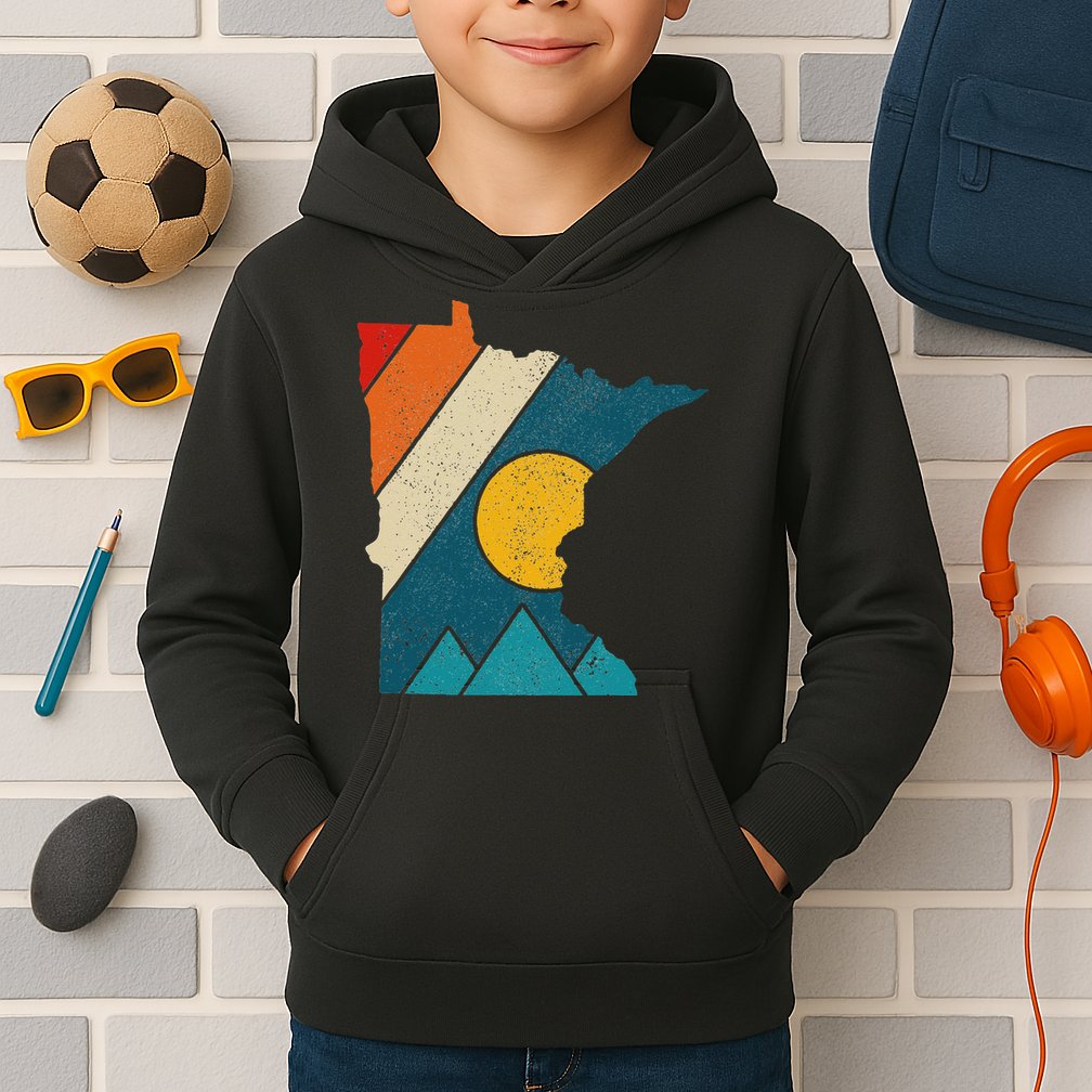 Minnesota Vintage State Map Mountains Hiking Pride Gift Kids Hoodie