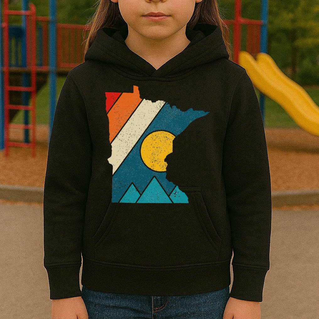 Minnesota Vintage State Map Mountains Hiking Pride Gift Kids Hoodie