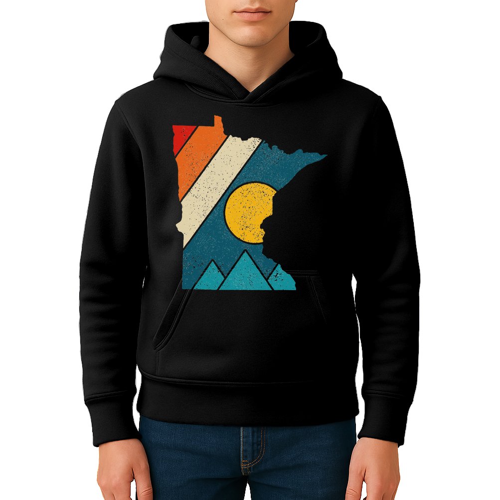 Minnesota Vintage State Map Mountains Hiking Pride Gift Kids Hoodie