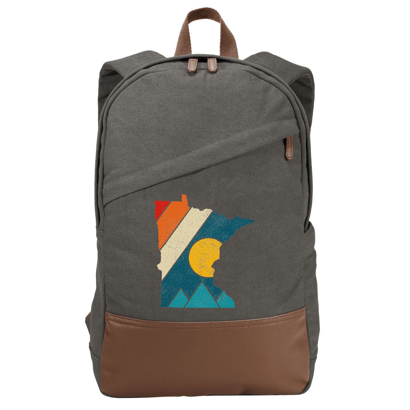 Minnesota Vintage State Map Mountains Hiking Pride Gift Cotton Canvas Backpack