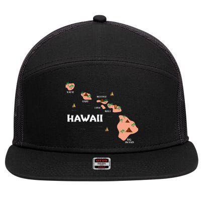 Map Vintage Souvenir Hawaiian Islands 7 Panel Mesh Trucker Snapback Hat