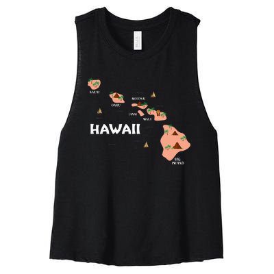 Map Vintage Souvenir Hawaiian Islands Women's Racerback Cropped Tank