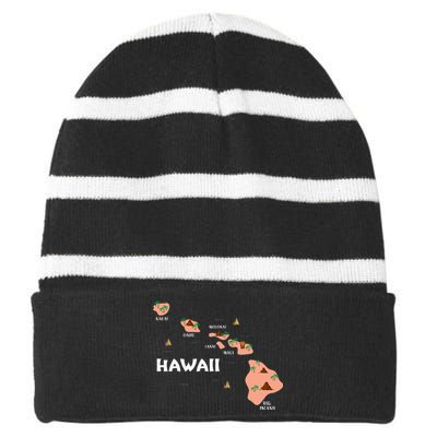 Map Vintage Souvenir Hawaiian Islands Striped Beanie with Solid Band