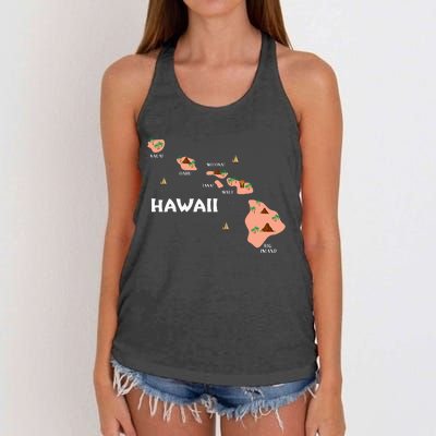 Map Vintage Souvenir Hawaiian Islands Women's Knotted Racerback Tank