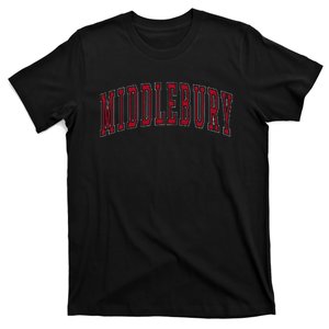 Middlebury Vermont Souvenir College Style Red Text T-Shirt