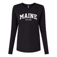 Maine Vintage State Athletic Style Swea Womens Cotton Relaxed Long Sleeve T-Shirt