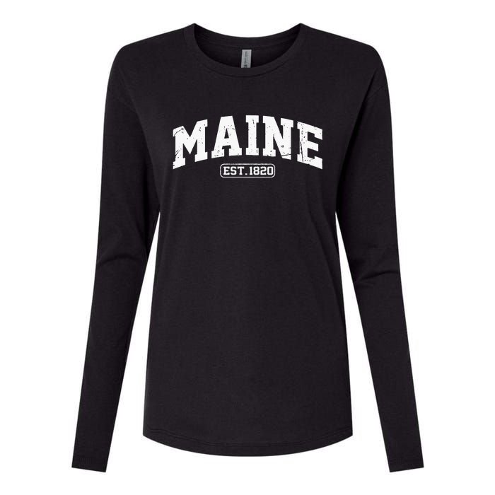 Maine Vintage State Athletic Style Swea Womens Cotton Relaxed Long Sleeve T-Shirt