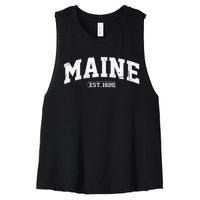 Maine Vintage State Athletic Style Swea Women's Racerback Cropped Tank