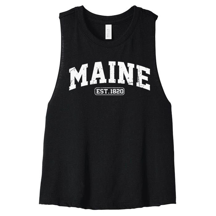 Maine Vintage State Athletic Style Swea Women's Racerback Cropped Tank