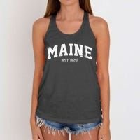 Maine Vintage State Athletic Style Swea Women's Knotted Racerback Tank