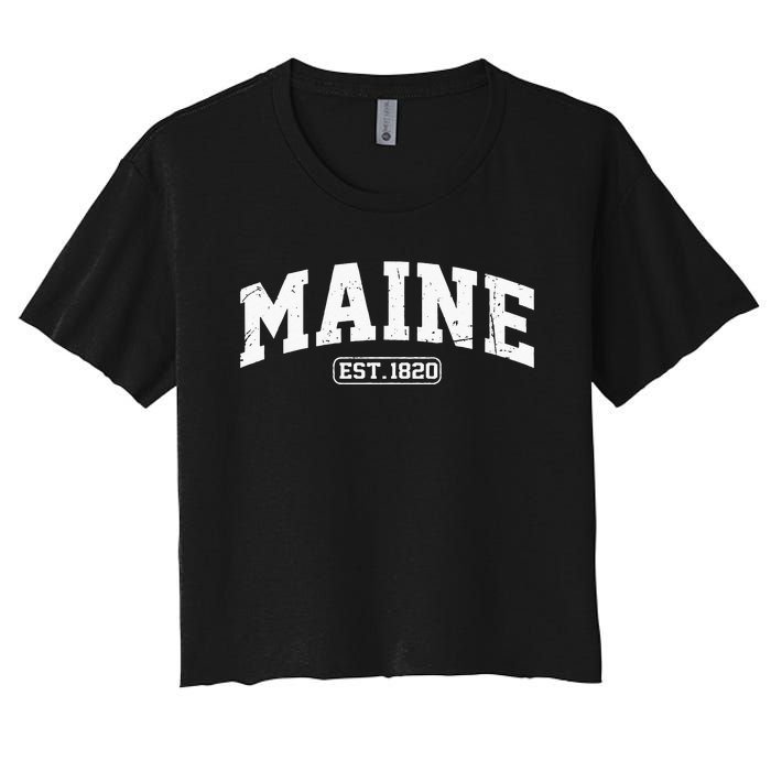 Maine Vintage State Athletic Style Swea Women's Crop Top Tee