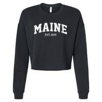 Maine Vintage State Athletic Style Swea Cropped Pullover Crew