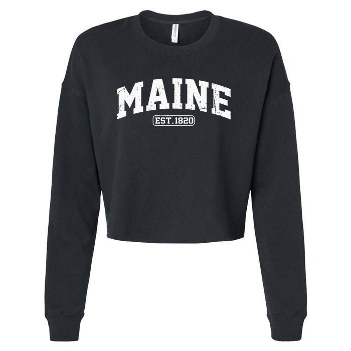 Maine Vintage State Athletic Style Swea Cropped Pullover Crew