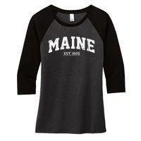 Maine Vintage State Athletic Style Swea Women's Tri-Blend 3/4-Sleeve Raglan Shirt