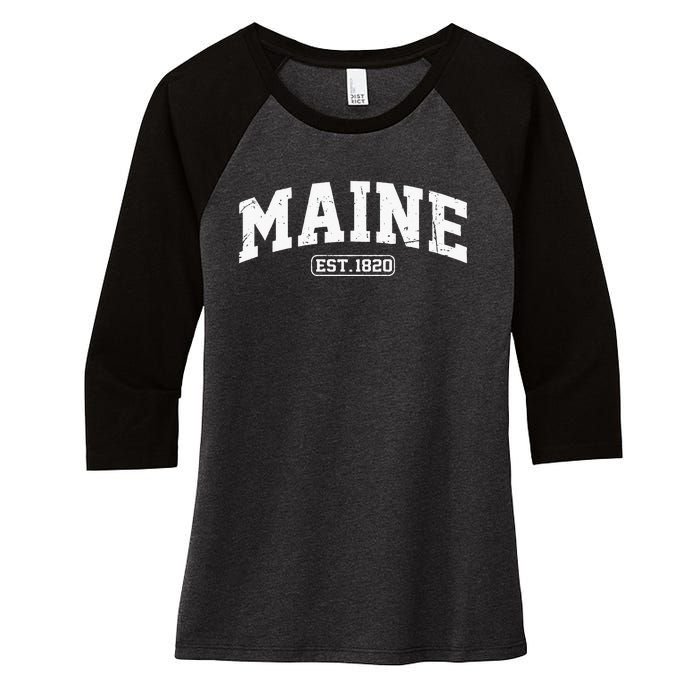 Maine Vintage State Athletic Style Swea Women's Tri-Blend 3/4-Sleeve Raglan Shirt