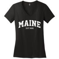 Maine Vintage State Athletic Style Swea Women's V-Neck T-Shirt