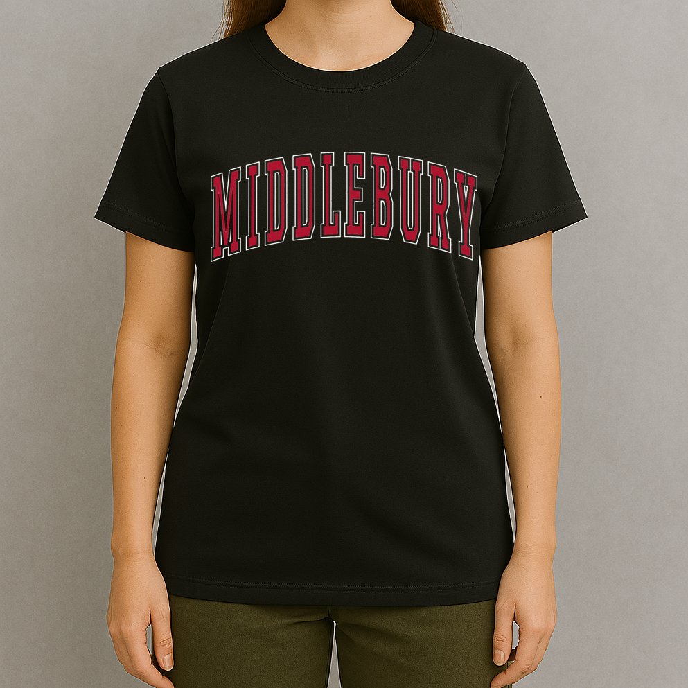 Middlebury Vermont Souvenir College Style Red Text T-Shirt