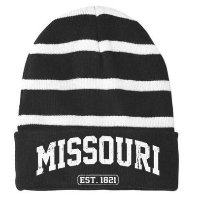 Missouri Vintage State Athletic Style Striped Beanie with Solid Band