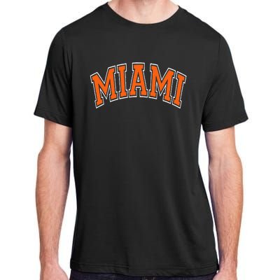 Miami Varsity Style Orange Text With White Outline Adult ChromaSoft Performance T-Shirt