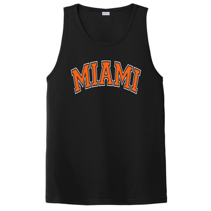 Miami Varsity Style Orange Text With White Outline PosiCharge Competitor Tank