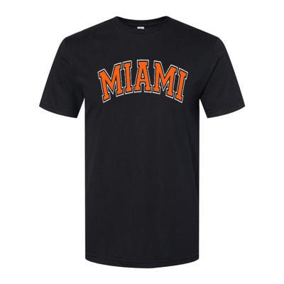 Miami Varsity Style Orange Text With White Outline Softstyle CVC T-Shirt