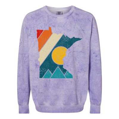 Minnesota Vintage State Map Mountains Hiking Pride Gift Colorblast Crewneck Sweatshirt