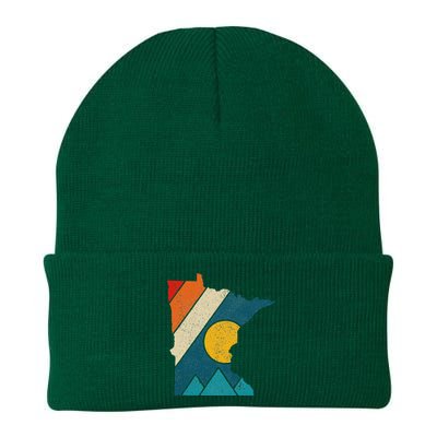 Minnesota Vintage State Map Mountains Hiking Pride Gift Knit Cap Winter Beanie