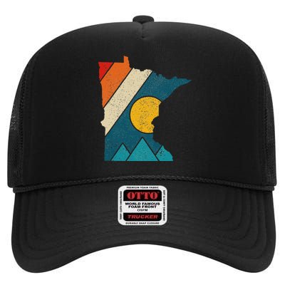 Minnesota Vintage State Map Mountains Hiking Pride Gift High Crown Mesh Back Trucker Hat