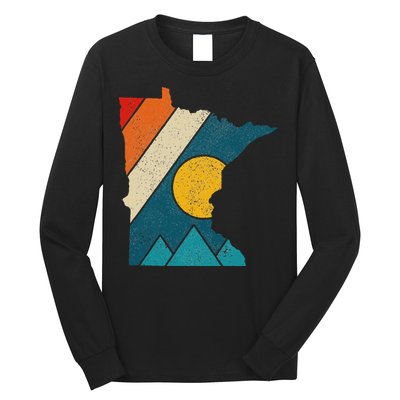 Minnesota Vintage State Map Mountains Hiking Pride Gift Long Sleeve Shirt