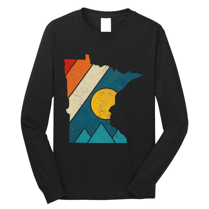 Minnesota Vintage State Map Mountains Hiking Pride Gift Long Sleeve Shirt