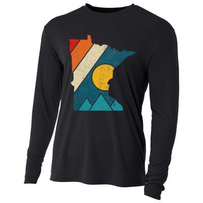 Minnesota Vintage State Map Mountains Hiking Pride Gift Cooling Performance Long Sleeve Crew