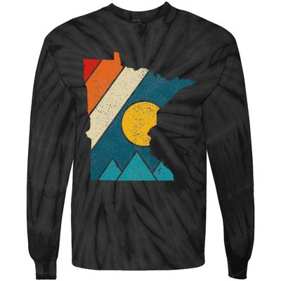 Minnesota Vintage State Map Mountains Hiking Pride Gift Tie-Dye Long Sleeve Shirt