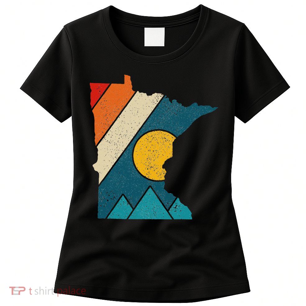 Minnesota Vintage State Map Mountains Hiking Pride Gift Womens T-Shirt