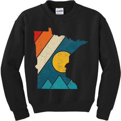 Minnesota Vintage State Map Mountains Hiking Pride Gift Kids Sweatshirt