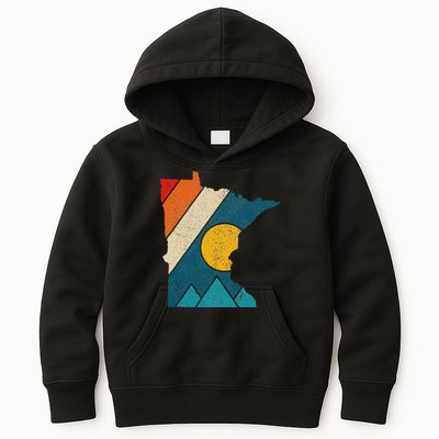 Minnesota Vintage State Map Mountains Hiking Pride Gift Kids Hoodie